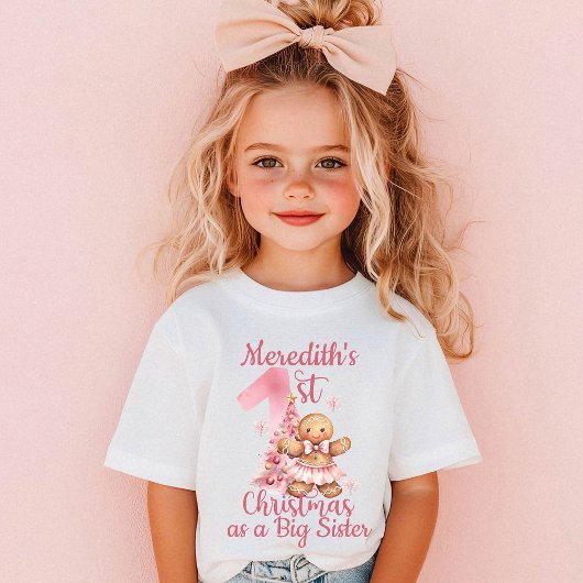 First Christmas as Big Sister Name Gingerbread トドラーTシャツ