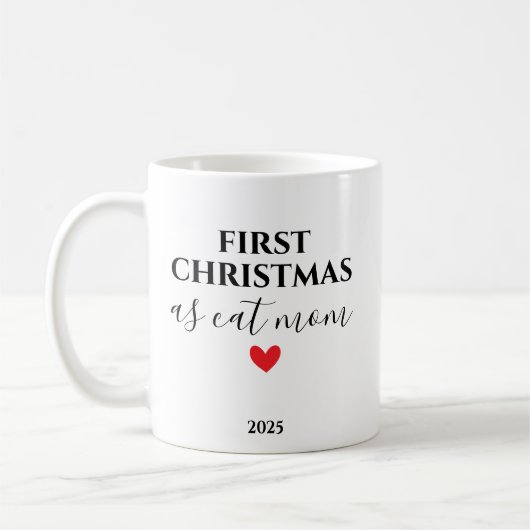 First Christmas as Cat Mom Personalized Holiday コーヒーマグカップ (左)