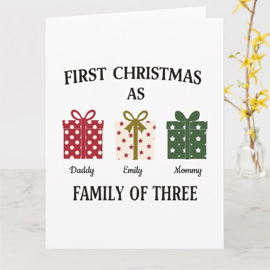 First Christmas as Family of Three Gift カード (黄色い花)