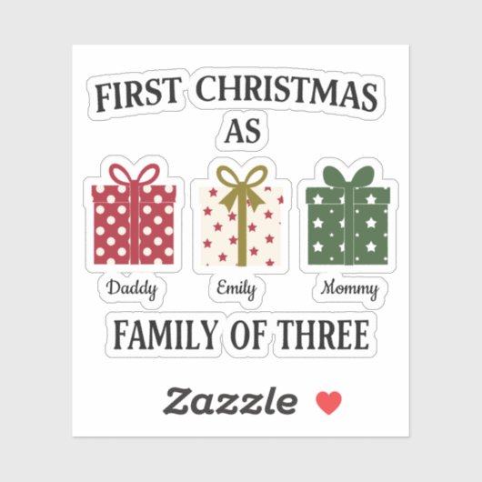 First Christmas as Family of Three Gift シール (シート)