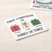 First Christmas as Family of Three Gift スクエアペーパーコースター (アングル)