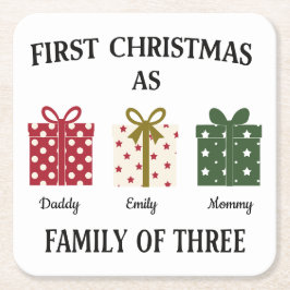 First Christmas as Family of Three Gift スクエアペーパーコースター