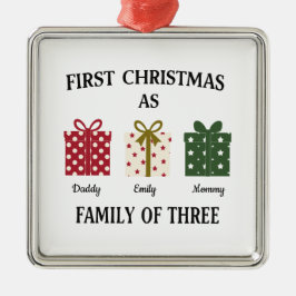 First Christmas as Family of Three Gift メタルオーナメント