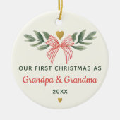 First Christmas As Grandma Grandpa Baby Photo Name セラミックオーナメント (正面)
