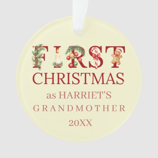 First Christmas as Grandma Red Typography – Custom オーナメント (正面)