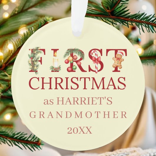 First Christmas as Grandma Red Typography – Custom オーナメント