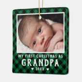 First Christmas as Grandpa Baby Photo Plaid セラミックオーナメント (左)