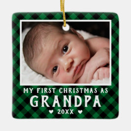 First Christmas as Grandpa Baby Photo Plaid セラミックオーナメント