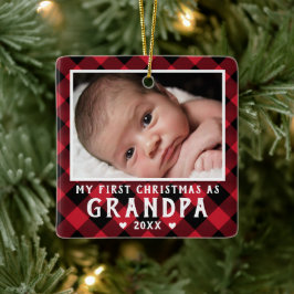 First Christmas as Grandpa Baby Photo Plaid セラミックオーナメント