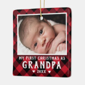 First Christmas as Grandpa Baby Photo Plaid セラミックオーナメント (左)