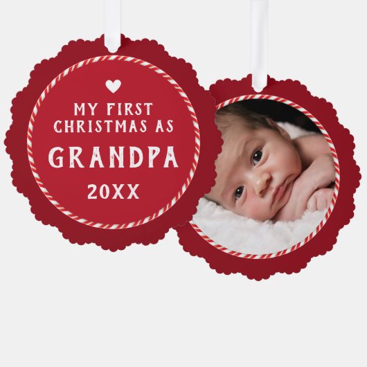 First Christmas as Grandpa Photo Keepsake  オーナメントカード (正面/裏面)