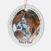 First Christmas as Mom Dad Wonderland Baby Photo セラミックオーナメント (左)