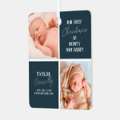 First Christmas as Mommy Daddy Blue Photo メタルオーナメント (正面左)