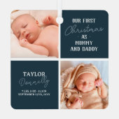 First Christmas as Mommy Daddy Blue Photo メタルオーナメント (裏面)