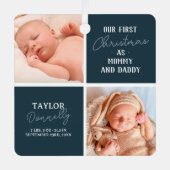 First Christmas as Mommy Daddy Blue Photo メタルオーナメント (正面)