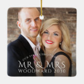 First Christmas As Mr And Mrs Couple Photo セラミックオーナメント (裏面)