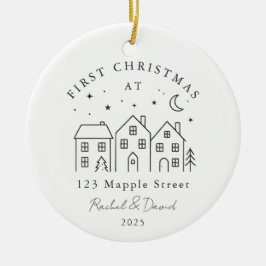 First Christmas at Our New Home – Houses Line Art セラミックオーナメント