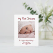 First Christmas Baby Girl Photo Festive シーズンポストカード (スタンド正面)