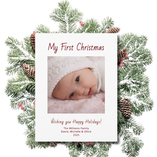 First Christmas Baby Girl Photo Festive シーズンポストカード