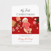 First Christmas Baby Photos Festive シーズンカード (正面)