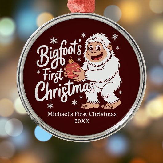 First Christmas BigFoot Sasquatch Funny Custom メタルオーナメント