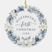 First Christmas Blue Rustic Wreath セラミックオーナメント (裏面)