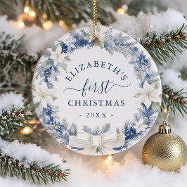 First Christmas Blue Rustic Wreath セラミックオーナメント