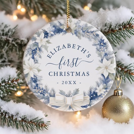 First Christmas Blue Rustic Wreath セラミックオーナメント