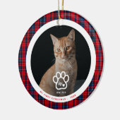 First Christmas Cat Photo Monogram Name Tartan セラミックオーナメント (左)