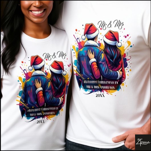 First Christmas Couple Santa Paint Splatter Tシャツ