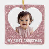 First Christmas Custom Baby Photo Glitter Ornament セラミックオーナメント (正面)