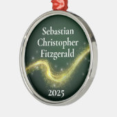 First Christmas Dark Green Newborn Birth Keepsake メタルオーナメント (左)