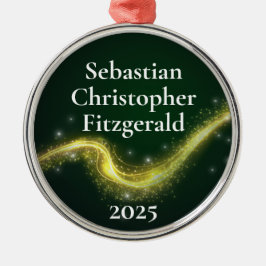 First Christmas Dark Green Newborn Birth Keepsake メタルオーナメント