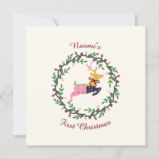 First Christmas Deer with Wreath Customize Card (正面)