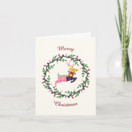 First Christmas Deer with Wreath Folded Card ノートカード