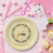 First Christmas Deer with Wreath Soft Yellow  ペーパープレート (パーティー)