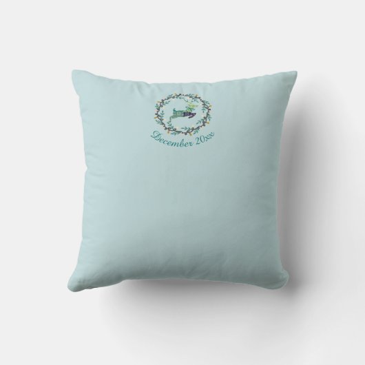 First Christmas Deer with Wreath Teal Customize クッション (裏面)