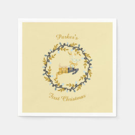 First Christmas Deer with Wreath Yellow  スタンダードカクテルナプキン