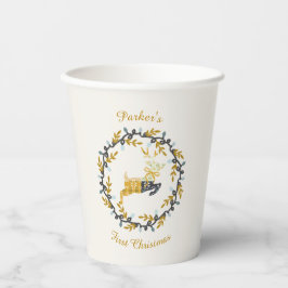 First Christmas Deer with Wreath Yellow Cream 紙コップ