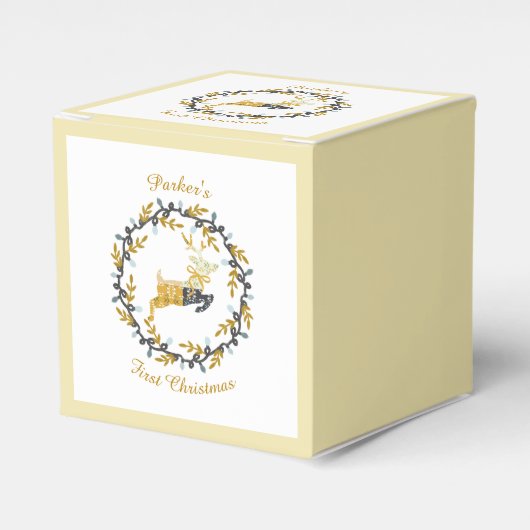 First Christmas Deer with Wreath Yellow Customize フェイバーボックス (正面サイド)