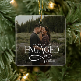 First Christmas Engaged Chic Couples 2 Photos セラミックオーナメント