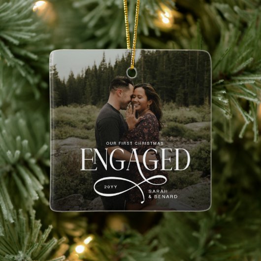 First Christmas Engaged  Chic Couples 2 Photos セラミックオーナメント (ツリー)