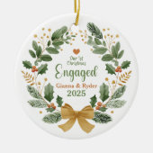 First Christmas Engaged Customizable Photo セラミックオーナメント (正面)