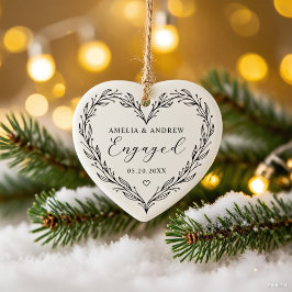 First Christmas Engaged Floral Botanical  Wreath セラミックオーナメント