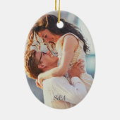 First Christmas Engaged Getting Married Photo 2025 セラミックオーナメント (裏面)