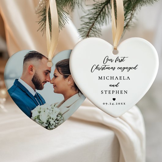 First Christmas Engaged Modern Minimalist Photo セラミックオーナメント