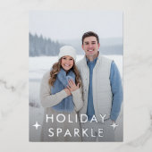 First Christmas Engaged Photo Blue 箔シーズンカード (正面)