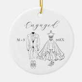 First Christmas Engaged Photo Dress Suit Shoes セラミックオーナメント (正面)