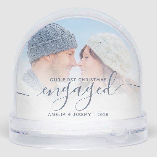 First Christmas Engaged Photo Dusty Blue Script (裏面)