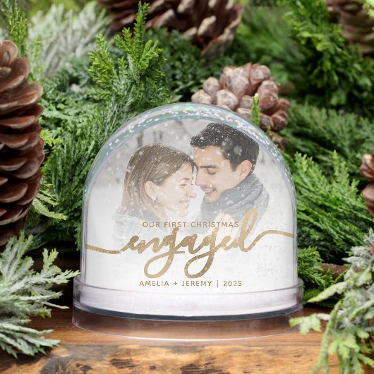 First Christmas Engaged Photo Gold Script (冬)